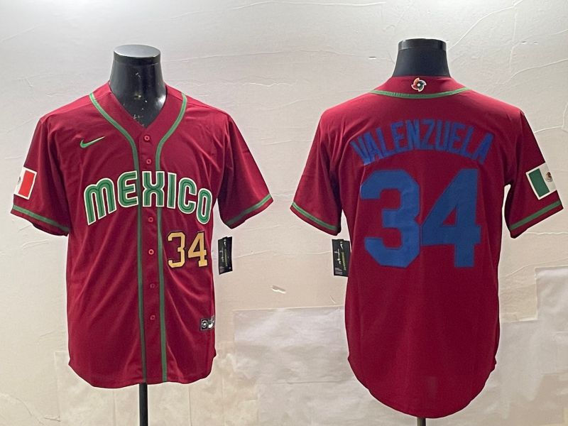 Men 2025 World Cub Mexico #34 Valenzuela Red Nike MLB Jersey style 12->ncaa teams->NCAA Jersey